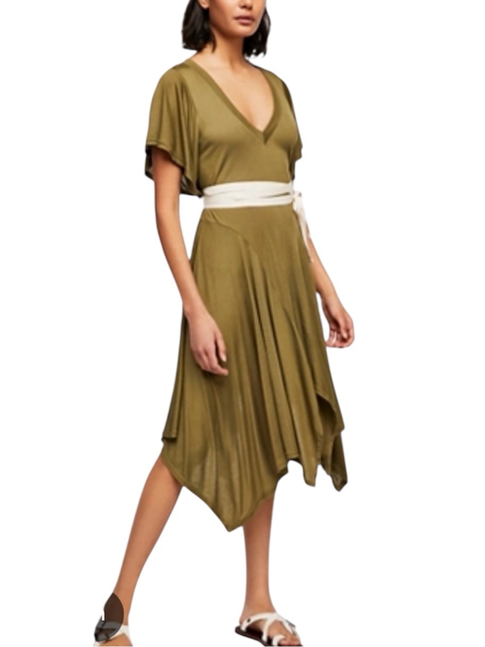 Free People Beach Somewhere Dress S 100% Modal Boho Mini Tunic Cover Up Green